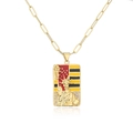 Collar dorado con colgante de Estatua de la Libertad, esmalte colorido y circonitas - Estatua de la Libertad / Dorado-Bandera Roja Negra Amarilla