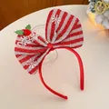 Christmas headband with red and silver striped sequin bow and Merry Christmas text - 19# Red White Stripe Bow Headband (KA0552)