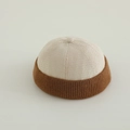 Knitted docker hat for children in beige and brown ribbed design with top detail - 50-52cm (2-4 Years) / Plain Patchwork / Off White