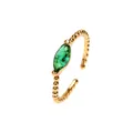 Adjustable golden beaded open ring featuring a marquise-cut green zircon gemstone - Green Spinel Marquise / Adjustable Open