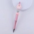 Pink penguin bead pen with silicone animal topper and sparkling rhinestone detail - Pink Penguin