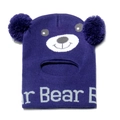 Detail of purple knit balaclava with bear pattern and fluffy pom-poms for kids - Navy Blue
