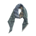 Close-up of blue and green checkered scarf featuring soft fringed edges and wool texture - Zebra Blue Yellow