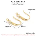 Golden stainless steel fish hook earrings with sparkling cubic zirconia inlay - Gold (KLJ8219-Z)