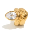 Anello doppio strato placcato oro 18K con zircone a goccia e texture lavica - US 6 / Zircone a Goccia d'Acqua a Doppio Strato - Oro