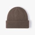Minimalist brown ribbed knit wool beanie with warm thickened cuff design for winter - Adjustable / Tobacco Coffee