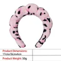 Pink plush headband with black dots pattern, dimensions 17x18x4cm and 50g weight - 3-flannel Pink Leopard Print Headband