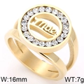 Bague en or 18k avec gravure Mae et design avec halo de cristaux étincelants - US 6 / Style Strass évidé à Lettres Rondes (Mae)(KR47895-K) / Doré