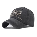 Vintage dark grey washed cotton baseball cap with One Moment 3D embroidery detail - Adjustable / Black