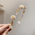 Serre-tête rétro français avec roses en résine, perles et feuilles dorées - Serre-tête Perle Rose Vintage Français (12# Serre-tête Doré)