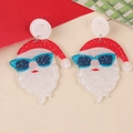 Festive Santa Claus acrylic stud earrings with blue sunglasses and red glitter finish - Blue Glasses Santa