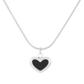Elegante zilveren slangenketting met een minimalistische zwarte hartvormige hanger - Stalen Ketting Zwarte Hart Hanger (KN236544-HR)