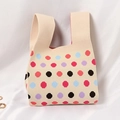 Beige knit tote bag with colorful polka dots and sturdy double handles for daily use - Rainbow Polka Dot Beige