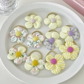 Set of 10 floral fabric hair ties in yellow and plaid patterns for kids - Creamy Yellow Single-Layer Flower 10Pcs Set