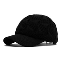 Gorra de béisbol de punto negro para mujer con visera curva y tejido de lana gruesa - Ajustable / Negro