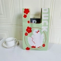 Green knitted tote bag featuring a cute white duck pattern and red flowers - Flower Swan Green
