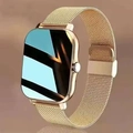 Champagne gold smartwatch with a Milanese loop magnetic metal strap and square touch screen - Single Steel Strap / Gold