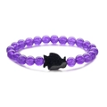Handmade purple crystal bead bracelet with a black sandstone fish charm for women and men - Blue Sandstone Purple Chalcedony Penguin