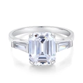 4 carat emerald cut moissanite ring in S925 sterling silver with trapezoid side stones - US 5 / Rectangular Step Cut 4ct-Silver