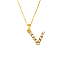 18K gold plated stainless steel necklace featuring a pearl inlaid V-letter pendant - Letter V (S-P149-V)