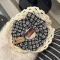 Zwart-wit geruite scrunchie met beige kanten rand gedragen om de pols voor maat - 1# Zwart-wit Geblokte Worstring