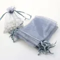Gray-blue organza drawstring favor pouch for jewelry and gifts with ribbon tie - Silver / 10x15cm