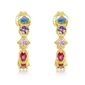 Vintage S925 sterling silver gold-plated rainbow earrings with multi-color zircons - Earrings (10K Gold Plated + Lacquer)