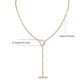 Detail view of gold bead necklace with toggle clasp and dimensions for 3mm beads and 12.9mm ring - N15126/Gold Ball Chain Toggle Clasp Necklace