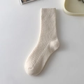 Thick beige wool blend crew socks with ribbed texture for winter warmth - One Size / Cream White