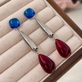 2505211 Red And Blue Color Block Teardrop Earrings (s925 Silver Needle)