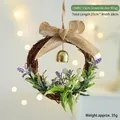 Handmade Christmas wreath with lavender, white berries, and a burlap bow on 15cm rattan ring - Green Rattan Ring (LD091)