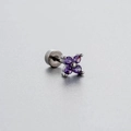 Titanium steel stud earring featuring a purple zircon flower with secure screw back design - Flower Style (A016-1#) / Single Piece