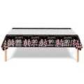 Rose gold and black disposable tablecloth for 90th birthday party with balloons and stars - Ninetieth Birthday - Tablecloth