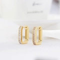Minimalist gold rectangle hoop earrings set with sparkling square-cut white zirconias - 14K Gold + White Zirconia