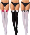 Detail of high stockings featuring velvet bows in white, pink, and black colorways - White Socks With Red Bowknot