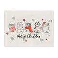Linen Christmas placemat with five cute cartoon cats and Merry Christmas text decor - Five Cartoon Cats-Beige