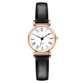 Elegant ladies quartz watch with rose gold case, Roman numerals and black leather strap - Black