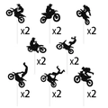 Set of 16 glitter black motocross cake toppers with 8 unique dirt bike stunt designs - Motorcycle Small Cupcake Toppers (Y-00571-5)