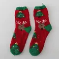 Thick red and green coral fleece Christmas socks with elk and tree patterns for women - One Size / White Horn Deer