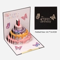 Tarjeta de cumpleaños 3D con pastel colorido de tres capas y elegante portada negra - Negro