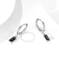 Minimalist silver-tone hoop earrings featuring rectangular black zircon pendant charms - Silver + Black Zircon