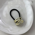 Minimalist gold oval hollow geometric metal hair tie with black elastic band - Gold Branch Smooth