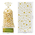 Transparent gift bag with gold stars and waves pattern, size 12.5x27cm with twist ties - Gold Star Type 2