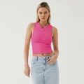 Y2K style sleeveless crop top in rose red color with a slim fit ribbed texture - Rose Red
