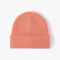 Minimalist coral orange ribbed knit beanie for women and men with fold-over cuff design - Orange Red (20B118C)