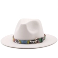 Close-up of white fedora hat featuring a colorful snakeskin band and gold buckle - L(58-60cm) / Pure White