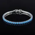 Hip hop silver tennis bracelet with brilliant round-cut sky blue cubic zirconia stones - 3mm-16cm / Sky Blue Zirconia