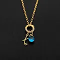Gold plated stainless steel necklace with blue gemstone and heart-detailed DIY letter A pendant - Letter X