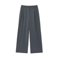 Détail du pantalon large gris foncé à taille haute avec doubles plis sur fond blanc - Pantalon Gris