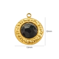 15mm round 14K gold plated stainless steel pendant with faceted black gemstone inlay - Black Agate